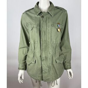 Ralph Lauren Polo Cotton Twill Field Jacket Women M EUC Full‎ Zip Utility Coat
